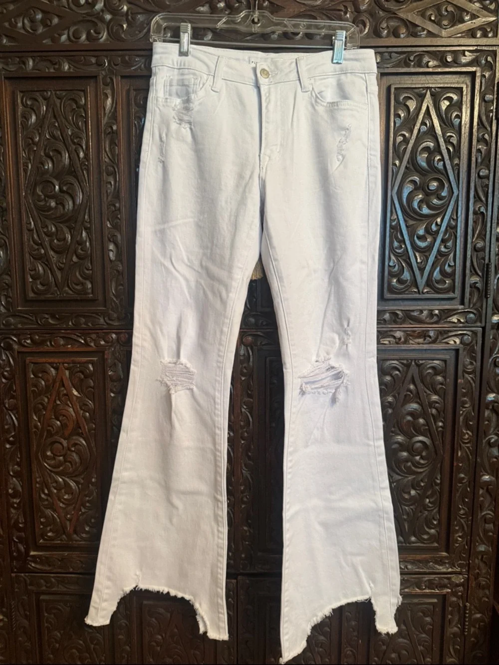 Flying Monkey White Distressed Flare Jeans - Picture 1 of 10
